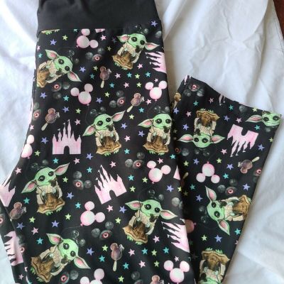 Mickey Baby Yoda Mouse Bright Capri Custom Legging OS NEW not Lularoe Yogaband